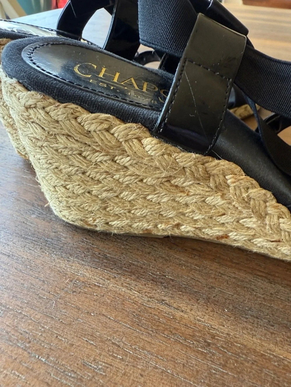 Champs Black Crisscross Espadrille Wedge Sandals
